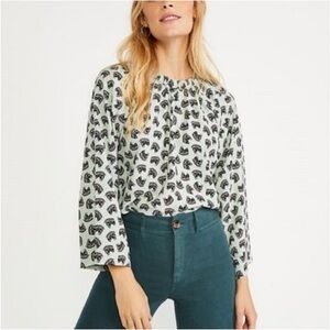 Ann Taylor Trojan Horse Print Equestrian Elastic Neckline Blouse size Large NWT